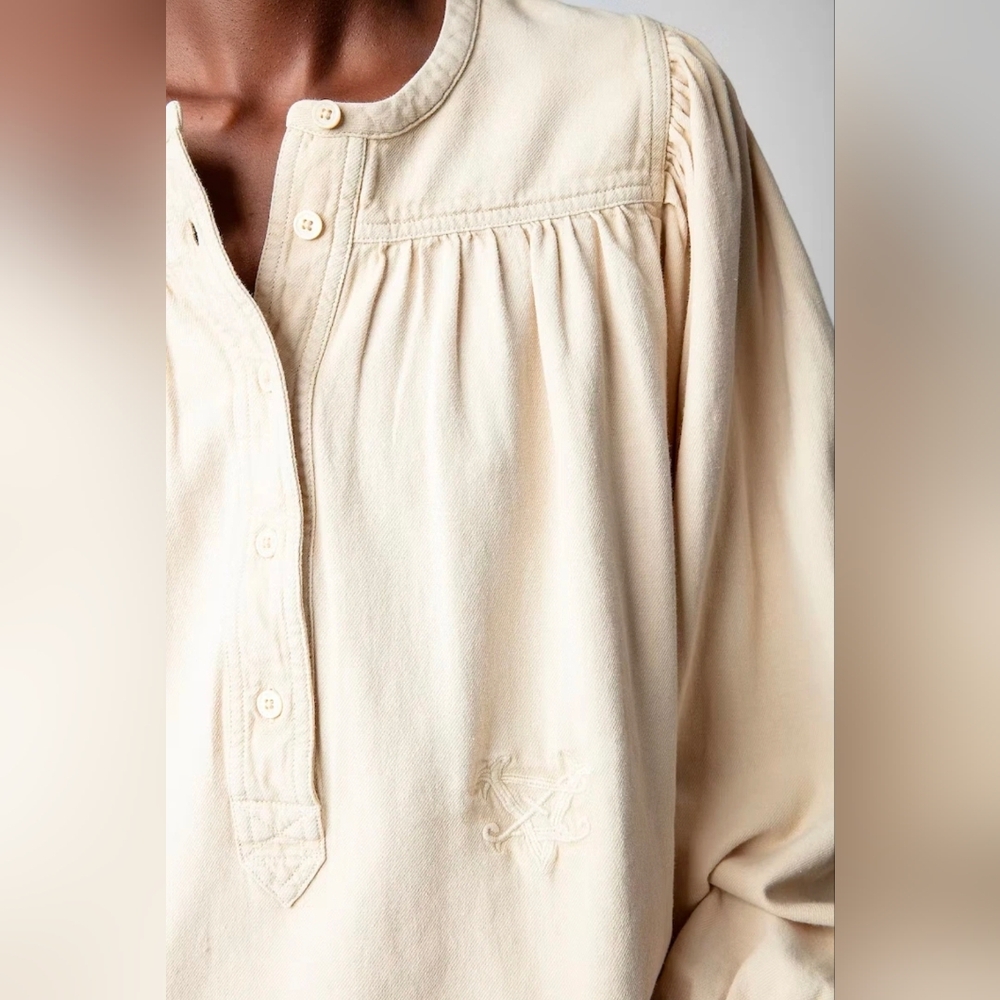 Zadig & Voltaire Cream Button-Front Peasant Blouse - Picture 2 of 6